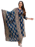 Anni Designer Women'S Rayon Blend Straight Printed Kurta With Pant & Dupatta (Alaya Navy Blue_Xxl_Navy Blue_Xx-Large),Navy Blue,2XL