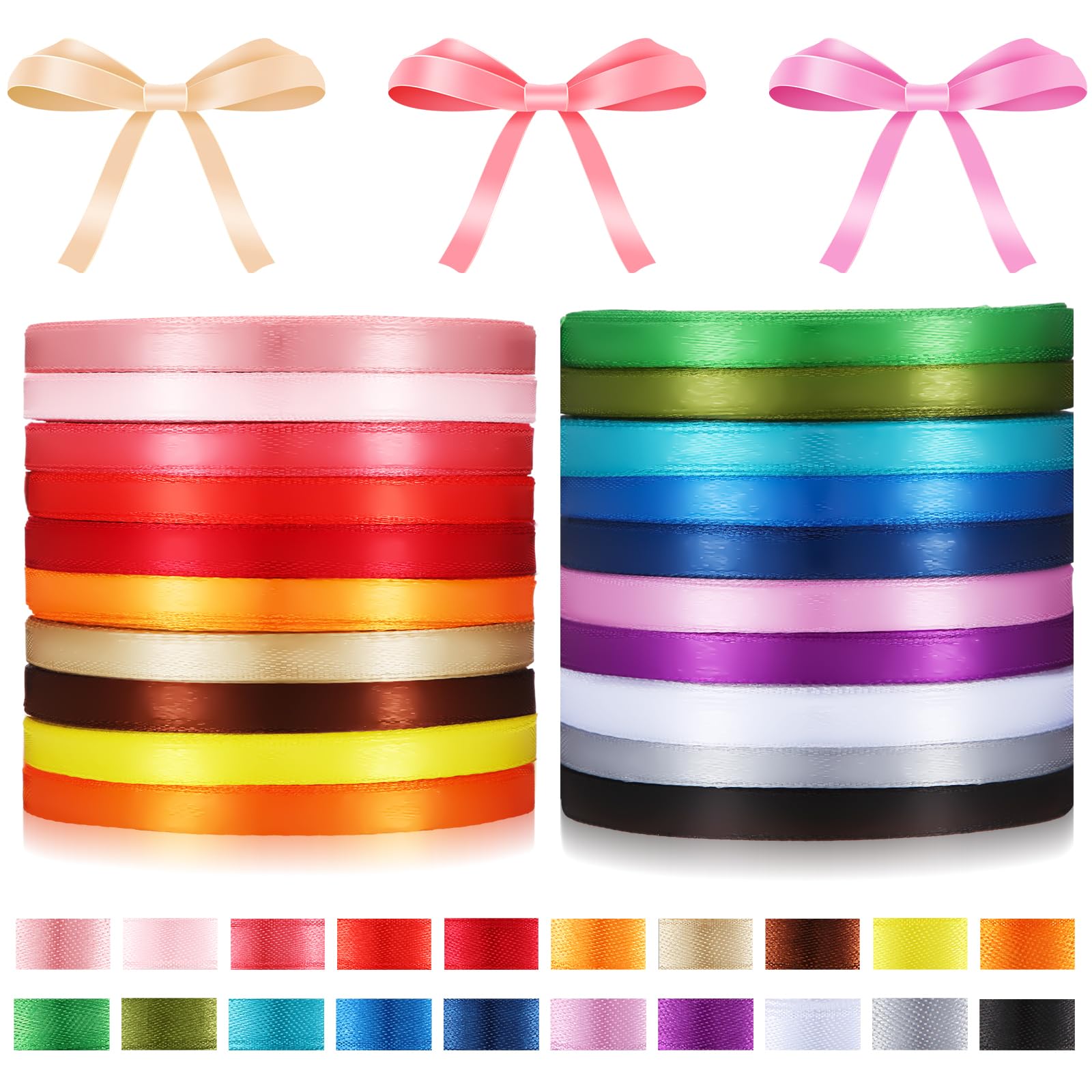 Unittype 20 Rolls Rainbow Satin Ribbon 500 Yd Long Solid Color Assortment Satin Ribbons 20 Colors for Crafts DIY Bouquet Gift Wr
