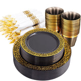 NOCCUR 210pcs Black and Gold Plates - Black Gold Plates and Napkins Party Supplies Include 30 Dinner Plates, 30 Dessert Plates, 