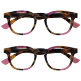 OPULIZE Ava Reading Glasses 2 Pack Flattering Rounded Frame Spring Hinges Scratch Resistant Brown Tortoiseshelll Pink Mens Women