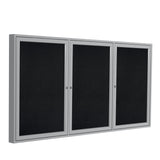 Ghent 36x72 3Door indoor Enclosed Recycled Rubber Bulletin Board, Shatter Resistant, with Lock, Satin Aluminum Frame,Black (P