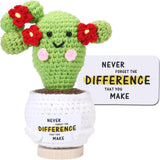 Sea Team Handmade Positive Cactus Crochet Doll with Emotional Support Card, Knitted Succulent Potted Plant, Christmas Decoration
