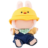 Clothes Set for 6.7in Doll, Adorable Outfit Includes Dark Overalls Pants Yellow Hat Plaid Top and Polka Dot Scarf Toy Costume Do