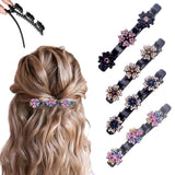 PreciRise 4 Pcs Sparkling Crystal Stone Braided Hair Clips, 2025 New Satin Fabric Hair Bands Rhinestone Four-Leaf Clover Hair Cl
