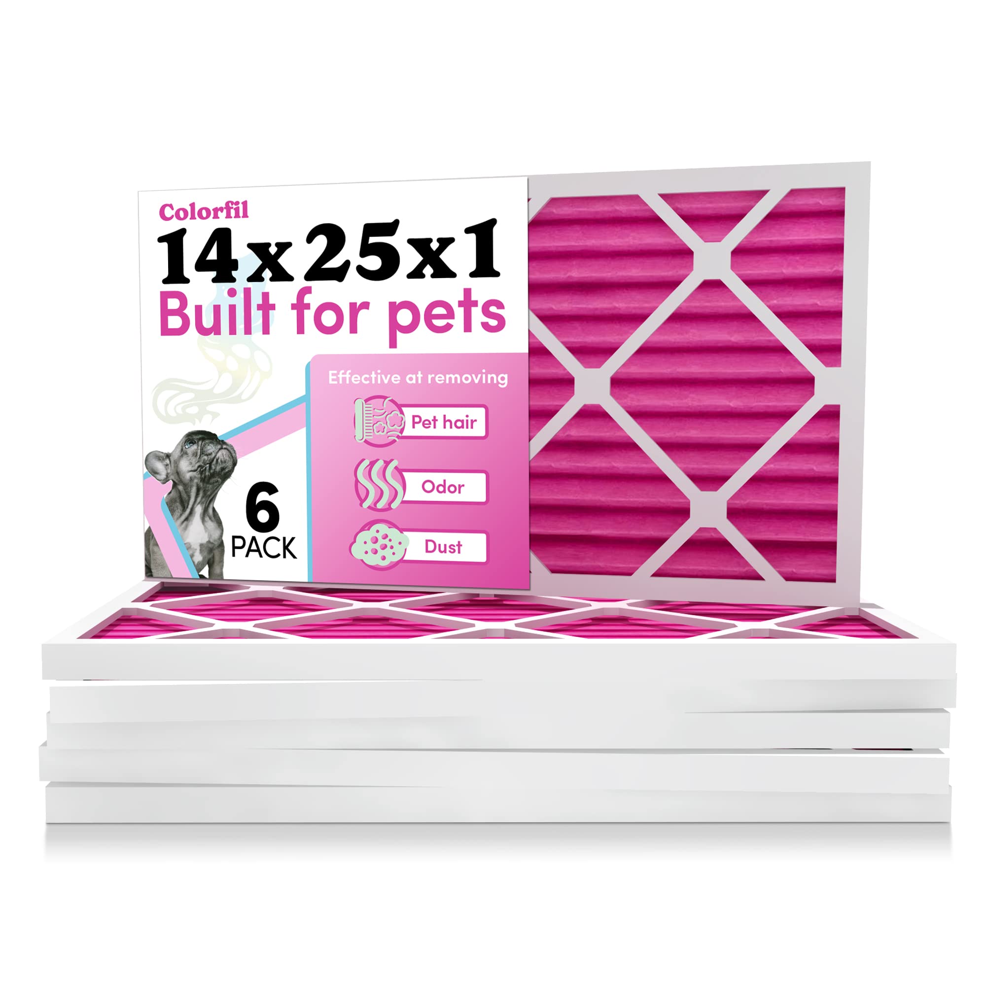14x25x1 Air Filter by Colorfil | Color Changing Filters for Cat and Dog Odor | MERV 8 Furnace AC Filter for Pet Hair and Dust | 