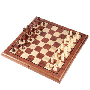 AMEROUS 15'' Magnetic Wooden Chess Set -Folding Board -2 Extra Queens -Chessmen Storage Slots -Gift Package, Travel Chess Board