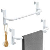 SAYAYO Over Cabinet Towel Bar White, 10 Inch Kitchen Towel Holder with 2 Hooks, Over The Cupboard Door Dish Towel Rack, 2 Pcs