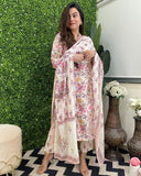 Anni Designer Women'S Rayon Blend Straight Printed Kurta With Pant & Dupatta (Fuldani Pink_S_Pink_Small),Pink,S,,,