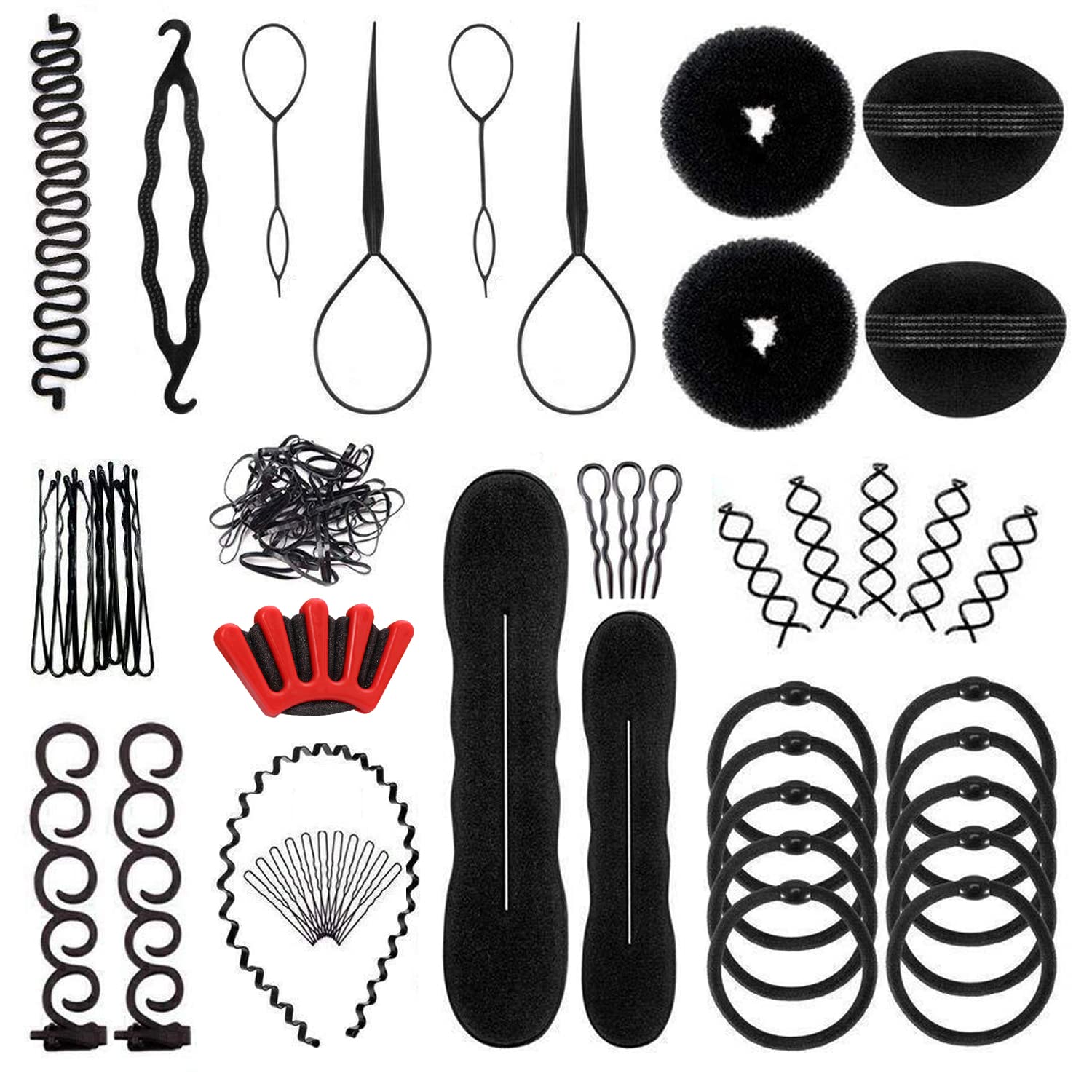 OBSCYON 27Pcs Hair Styling Set, Hair Design Styling Tools, DIY Hair Accessories Hair Modelling Tool Kit Magic Fast Spiral Hair B