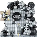 Black Silver Balloon Garland Kit, Black Silver Balloon Arch Kit with Black and Metallic Silver Latex Balloons, Black and Silver 