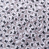 200+ Pieces 4x7mm Single K Letter Beads for Jewelry Making, White Round Acrylic Bulk Alphabet (Black on White)