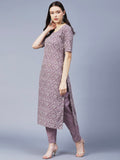 Anni Designer Women'S Cotton Blend Printed Straight Kurta With Pant (Batakli-Purple_M_Purple_Medium),Purple,M,Cotton Blend,Regular,Pants