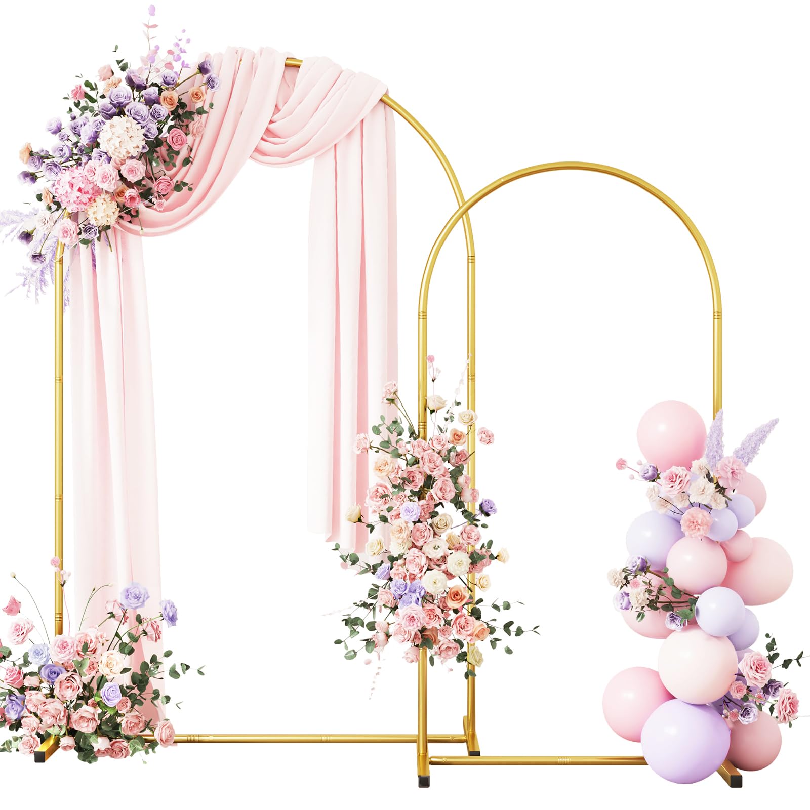 rubfac Metal Arch Backdrop Stand Set of 2 (6FT & 7.2FT), Gold Wedding Arch Frame Balloon Stand for Birthday Baby Shower Annivers