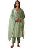 Gosriki Women'S Cotton Blend Embroidered Straight Kurta With Pant & Dupatta (Farigup-Green-Nw-Gs_3Xl_Green_Xxx-Large),Green,3,B0D1Y5YKDV