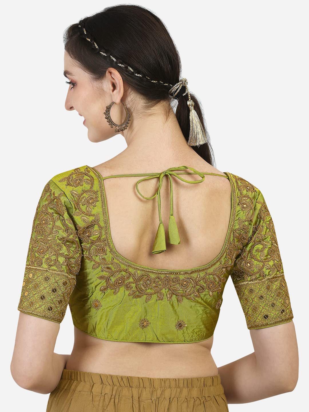 Vihu Fashion Women'S Silk Floral Half Sleeve Blouse (Gwaliya Blouse_Light Green_38)