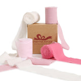 Pretty Jolly Pink Set Chiffon Ribbon for Gift Wrapping 4 Rolls 2 Inch x 5Yd Silk Ribbons Handmade Fringe Fabric Ribbon for Flowe