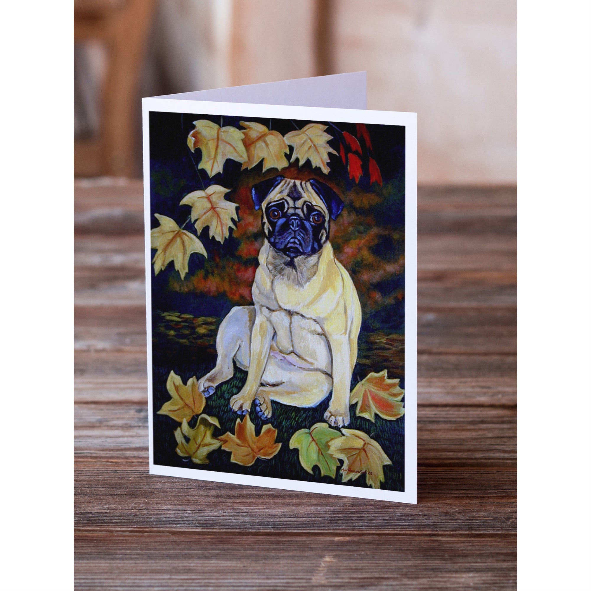Fawn Pug In Fall Leaves Greeting Cards And Envelopes Pack Of 8