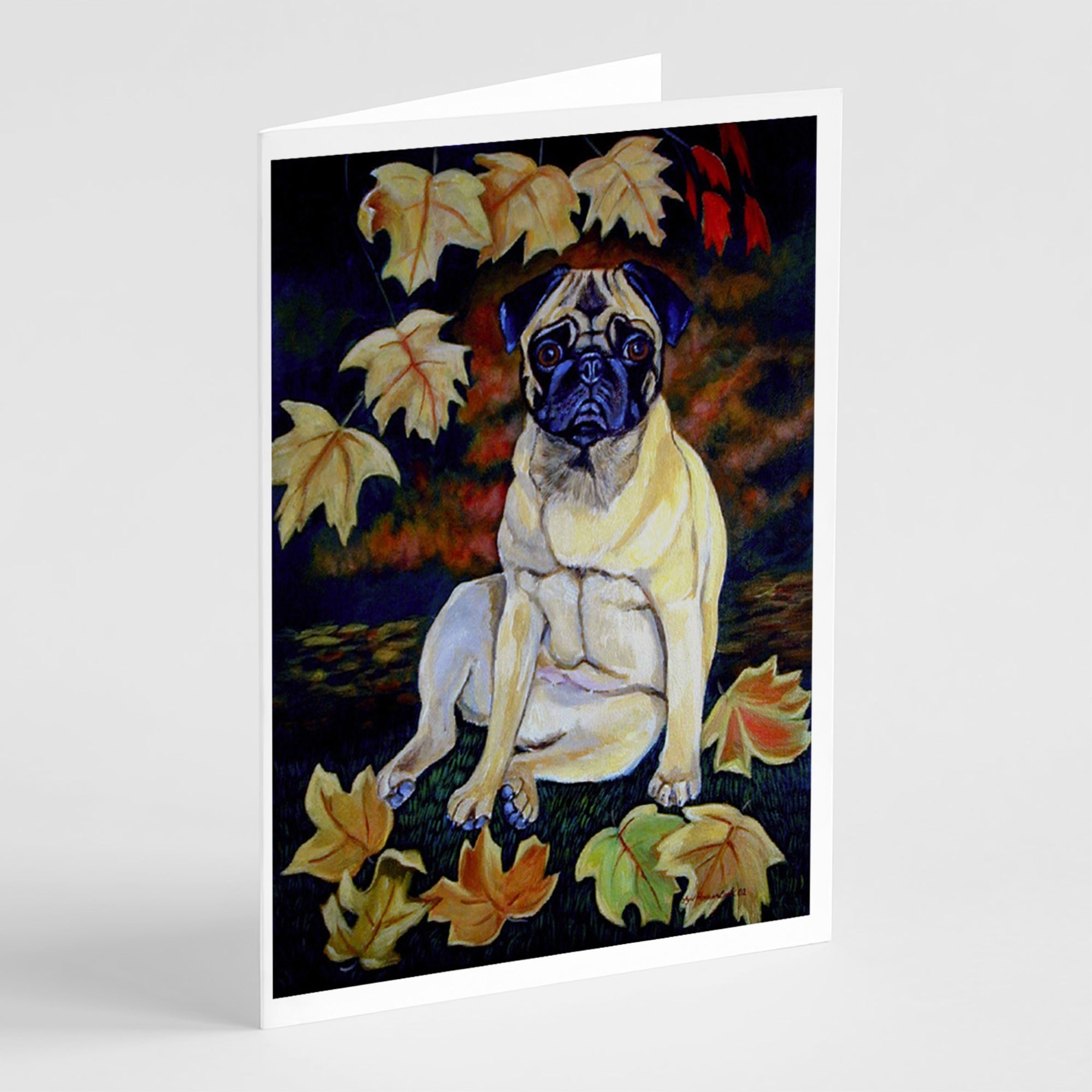Fawn Pug In Fall Leaves Greeting Cards And Envelopes Pack Of 8