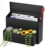 VERSASKY Wall-Mount Mailbox for Outside, Large Capacity Rust-Proof Mail Box with Planter & Red Flag Kit, Galvanized Steel Weathe