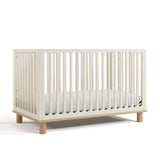 Storkcraft Sicily Convertible Crib with Toddler Guardrail (Frosted Oat with Driftwood) - GREENGUARD Gold Certified, Toddler Bed 