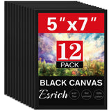 ESRICH 5x7 Canvas for Painting, 12 Pack Small Canvases for Painting Canvas Primed Acid-Free Black Canvas Panels for Oil, Acrylic