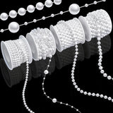 Towenm 4 Rolls 76 Feet Pearls Garland, Faux Pearl Beads Roll Strand, 4mm 6mm 8mm Artificial Pearls Chain Trim, 3-8mm Fishing lin