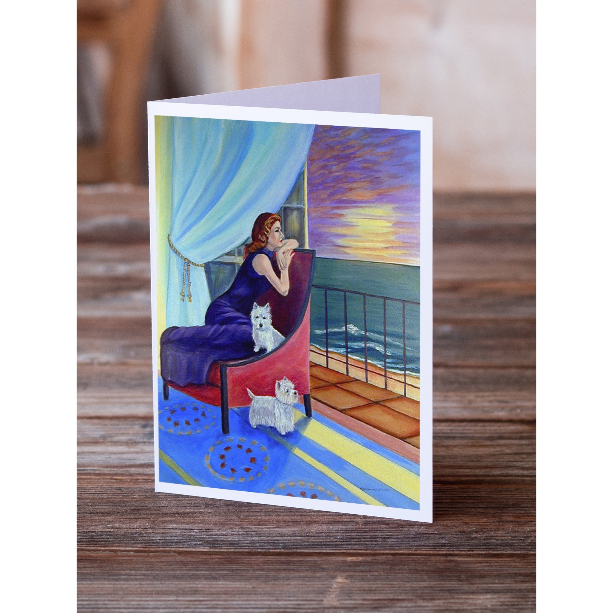 Lady With Her Westie Greeting Cards And Envelopes Pack Of 8