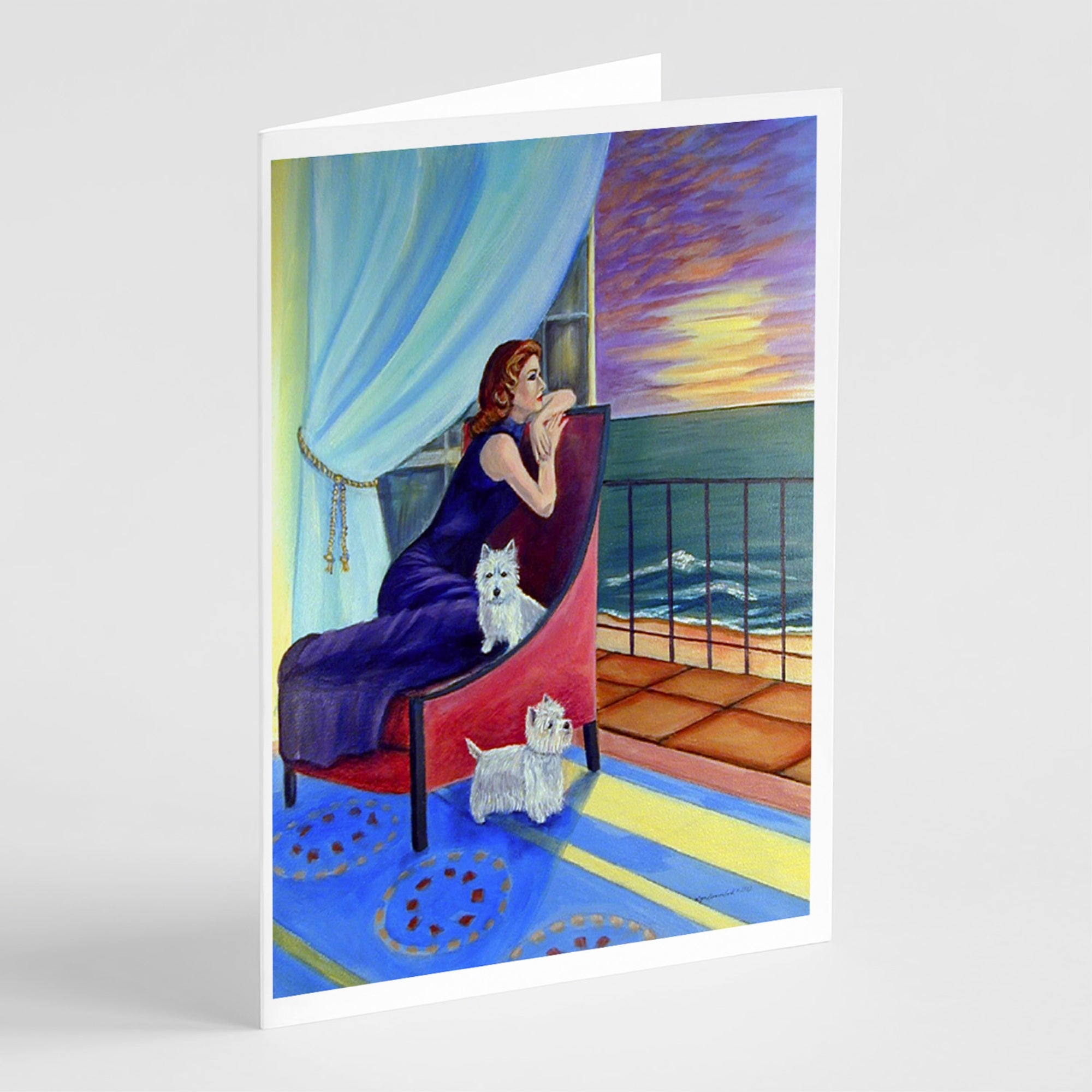 Lady With Her Westie Greeting Cards And Envelopes Pack Of 8