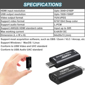 AMZHRLY 4K HDMI to USB 2.0 Video Capture Card 1080P Cam Link Card Game Capture Card Adapter Screen Record Capture Device for Str