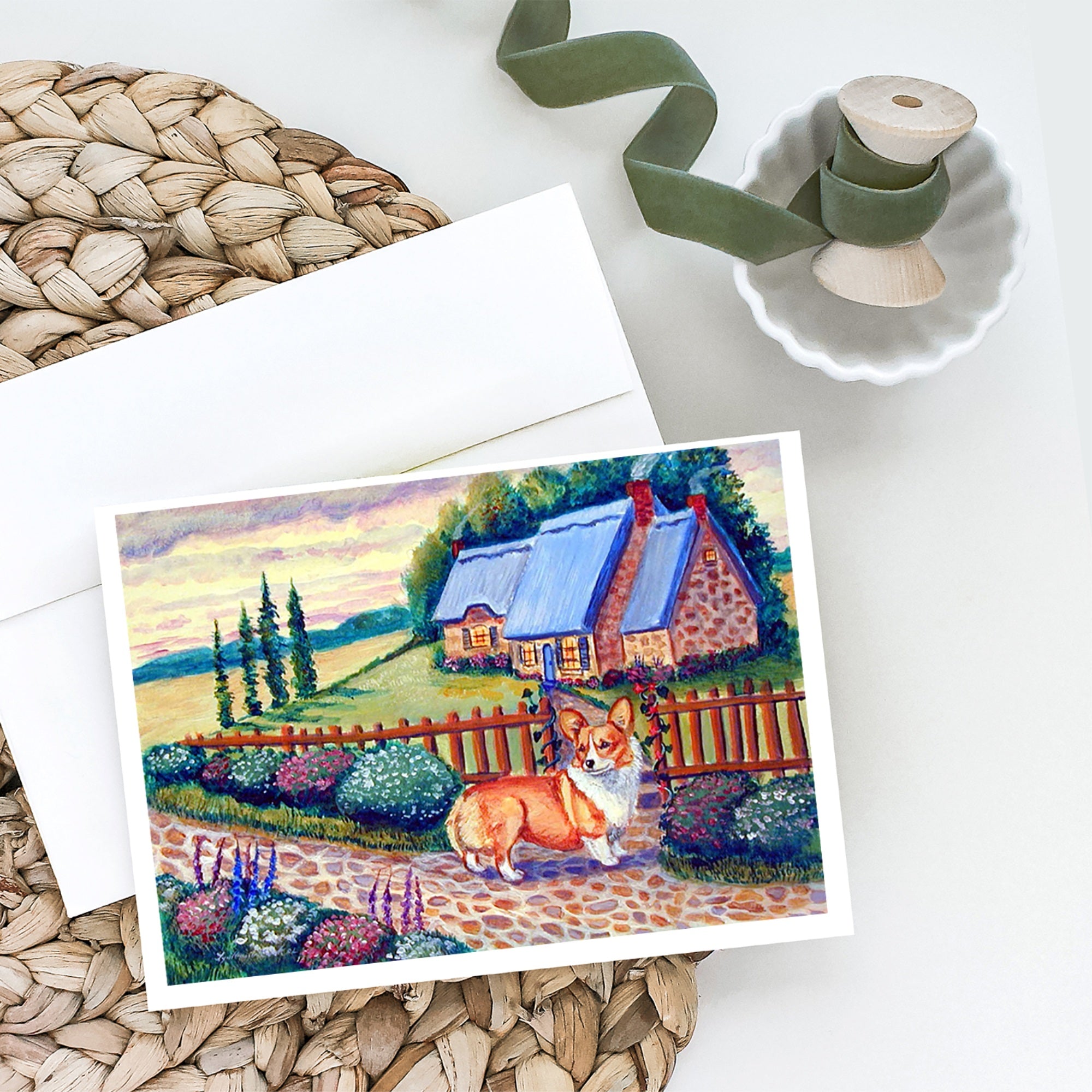 Pembroke Corgi At The Cottage Greeting Cards And Envelopes Pack Of 8