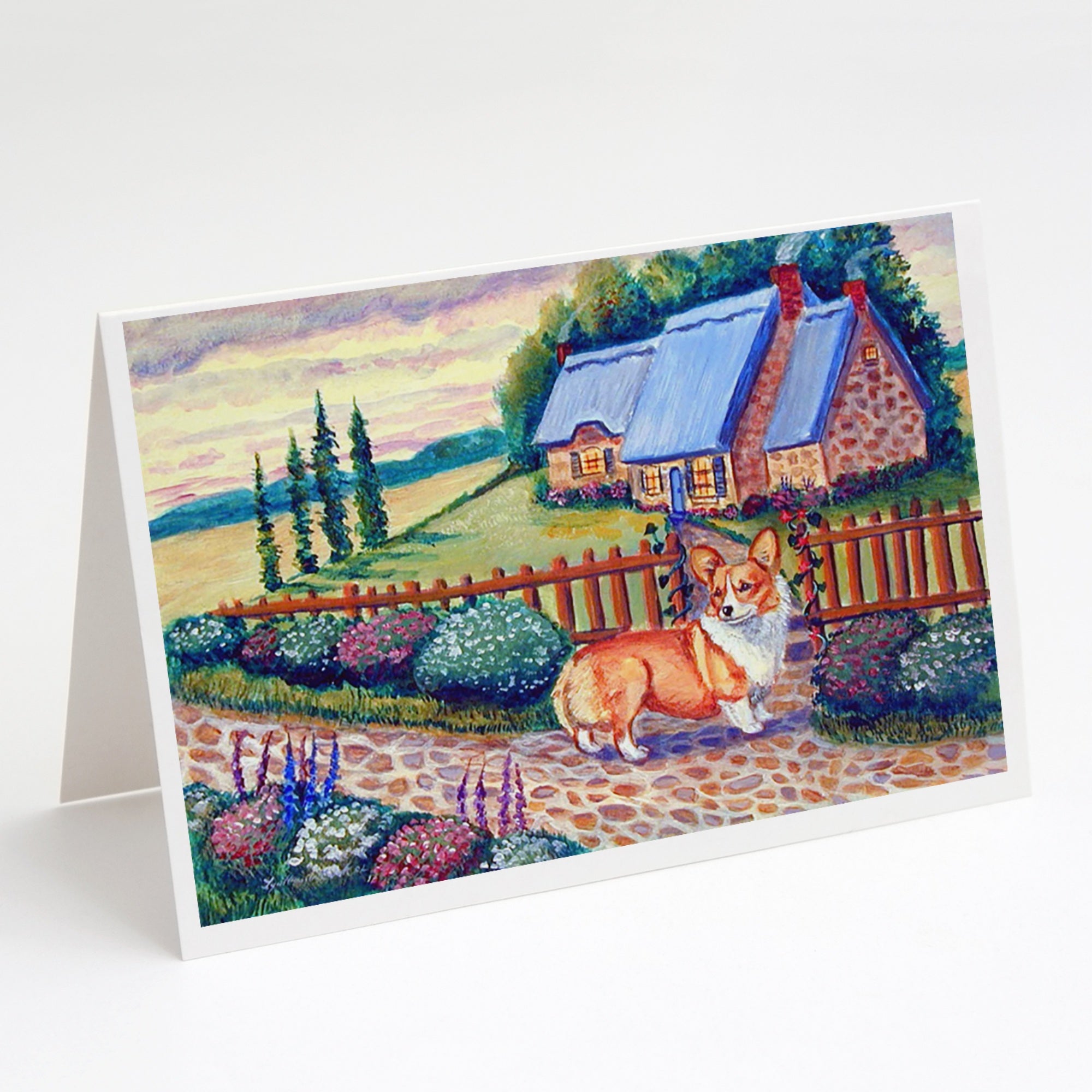 Pembroke Corgi At The Cottage Greeting Cards And Envelopes Pack Of 8