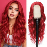 HMHIFI Long Red Wigs for Women Natural Curly Wavy Synthetic Hair Middle Prat Wigs Heat Resistant Hair Replacement Wigs for Daily