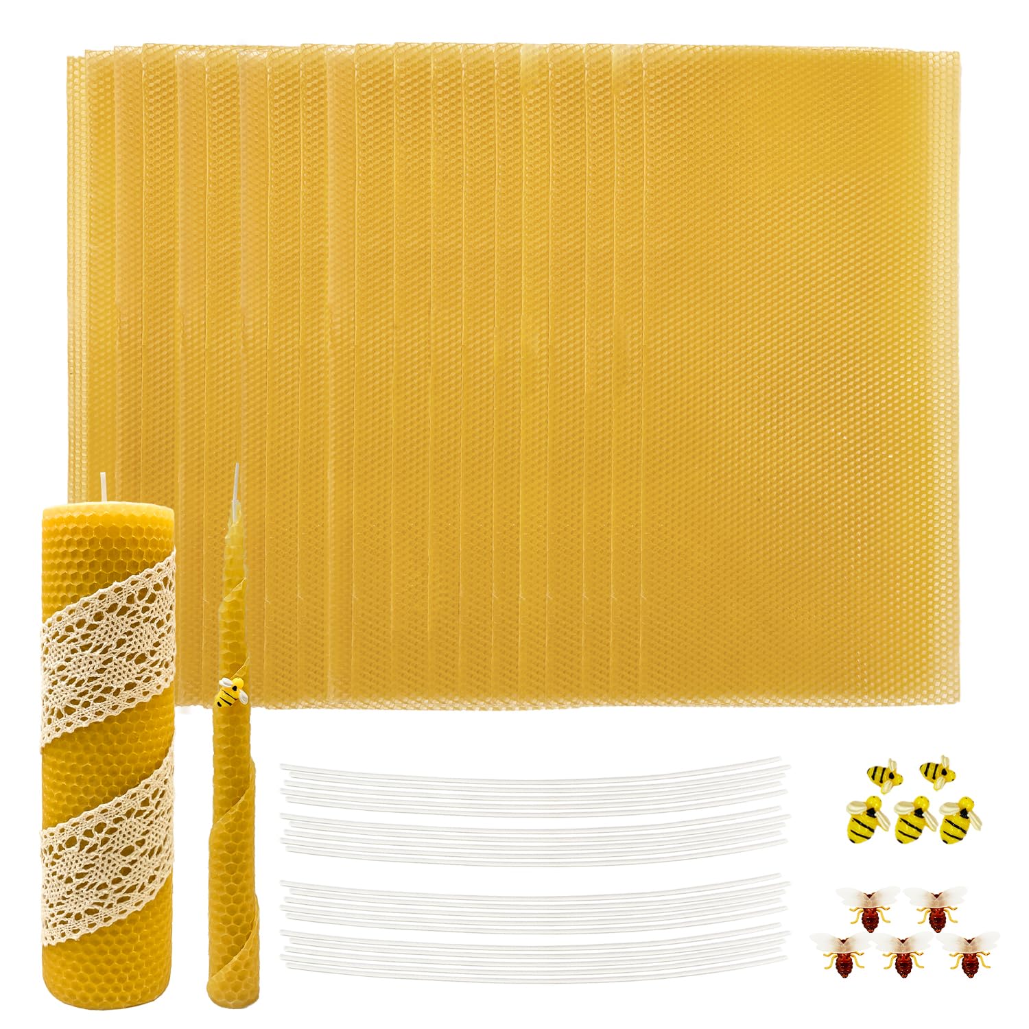 Lacaser Beeswax Sheets for Candle Making Kit, 20 Pcs 8x16 Pure Bees Wax Made Sheets Equals to 40pcs 8x8 Beeswax Sheets, Include 