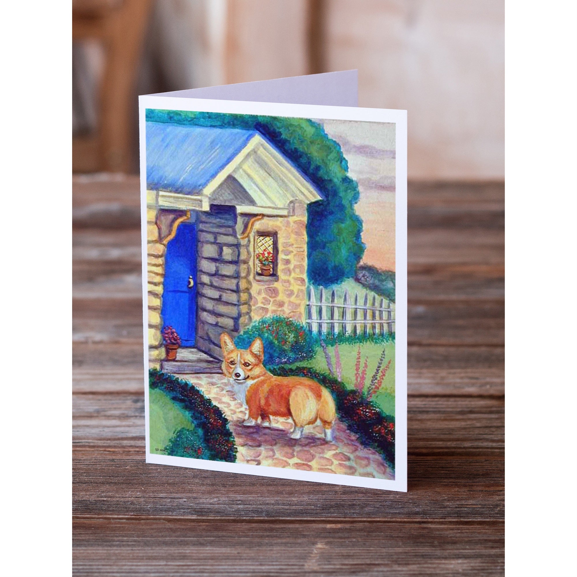 Corgi At The Cottage Greeting Cards And Envelopes Pack Of 8