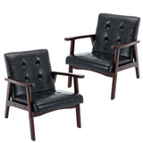 Bonzy Home Mid Century Modern Accent Chairs Set of 2 for Living Room, Upholstered Faux Leather Armchair Comfy Retro Bedroom Side