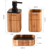 Satu Brown Bathroom Accessory Set Acacia Wood 3 Pieces Includes Bathroom Soap Dispenser, Bathroom Tumbler, Soap Dish Accessories