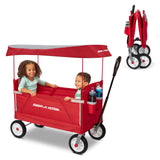 Radio Flyer 3-in-1 EZ Fold Wagon; Red Folding Wagon with Canopy & All Terrain Wheels; Collapsible Wagon for Kids, Cargo, & Garde