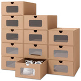 12 Pack Shoe Storage Bins, Waterproof Storage Boxes, Shoe Containers For Sneaker Display, Hat Organizer, Stack-able Cardboard Bo
