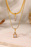 Layered Gold Necklace with Clear Zircon Pendant & Crystal Drop Stainless Steel Adjustable 15.7''+1.9'' Chic Jewelry for Women