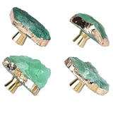FZBHRO Green Fluorite Stone Drawer Cabinet Knobs Healing Crystal Knobs Handles Gold Plated Gemstone Cupboard Pulls Decorative fo