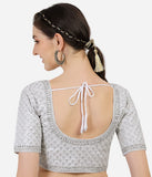 Pujia Mills Women'S Heavy Silver Jari Thread Readymade Blouse For Saree Lehenga (White, 38)