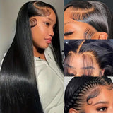 Mihugass 32 Inch Jet Black Lace Front Wig13x6 Straight Lace Frontal Wigs Human Hair Smooth Lace Wigs 250 Density Brazilian Full 
