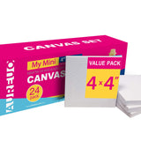 AUREUO Mini Stretched Canvas - 4x4 Inch/24 Pack - 2/5 Inch Profile Small Square Canvas - Gift Set Bulk Pack Canvases for Acrylic