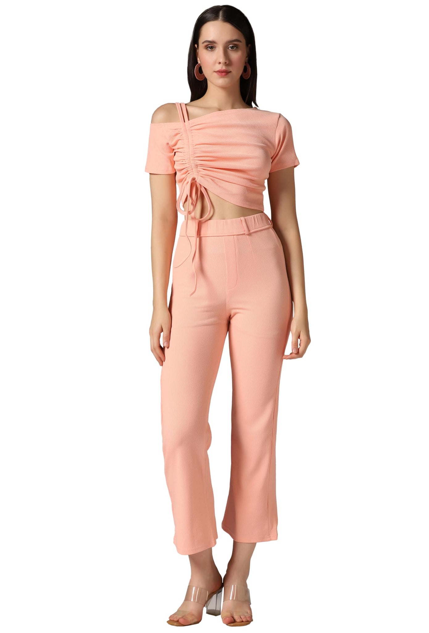 Toplot Co Ord Set For Women Solid Top And Bottom (Top-Pant-5138-Peach-M),Peach,,B0CGNR5WQ3