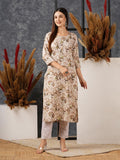 Anni Designer Women'S Cotton Blend Straight Printed Kurta With Pant (Bhutam Beige_M_Beige_Medium),Beige,M,,,
