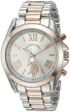 U.S. Polo Assn. Women's Two-Tone Analog Watch - Silver Dial with Rose Gold Accents, 41mm Metal Case, and Alloy Link Bracelet - E