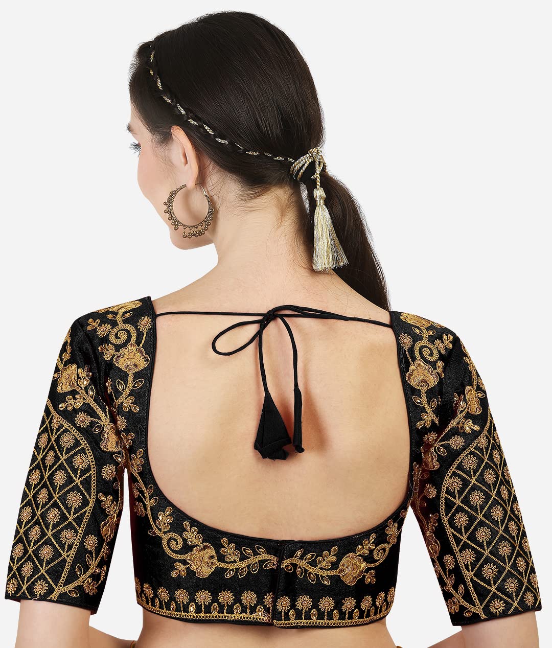 Vihu Fashion Women'S Silk Floral Half Sleeve Blouse (Florall Black 38_Black_38)