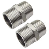 JoyTube 1 Male to 1 Male NPT Hex Nipple, Pipe Fittings 304 Stainless Steel Threaded (Pack of 2)