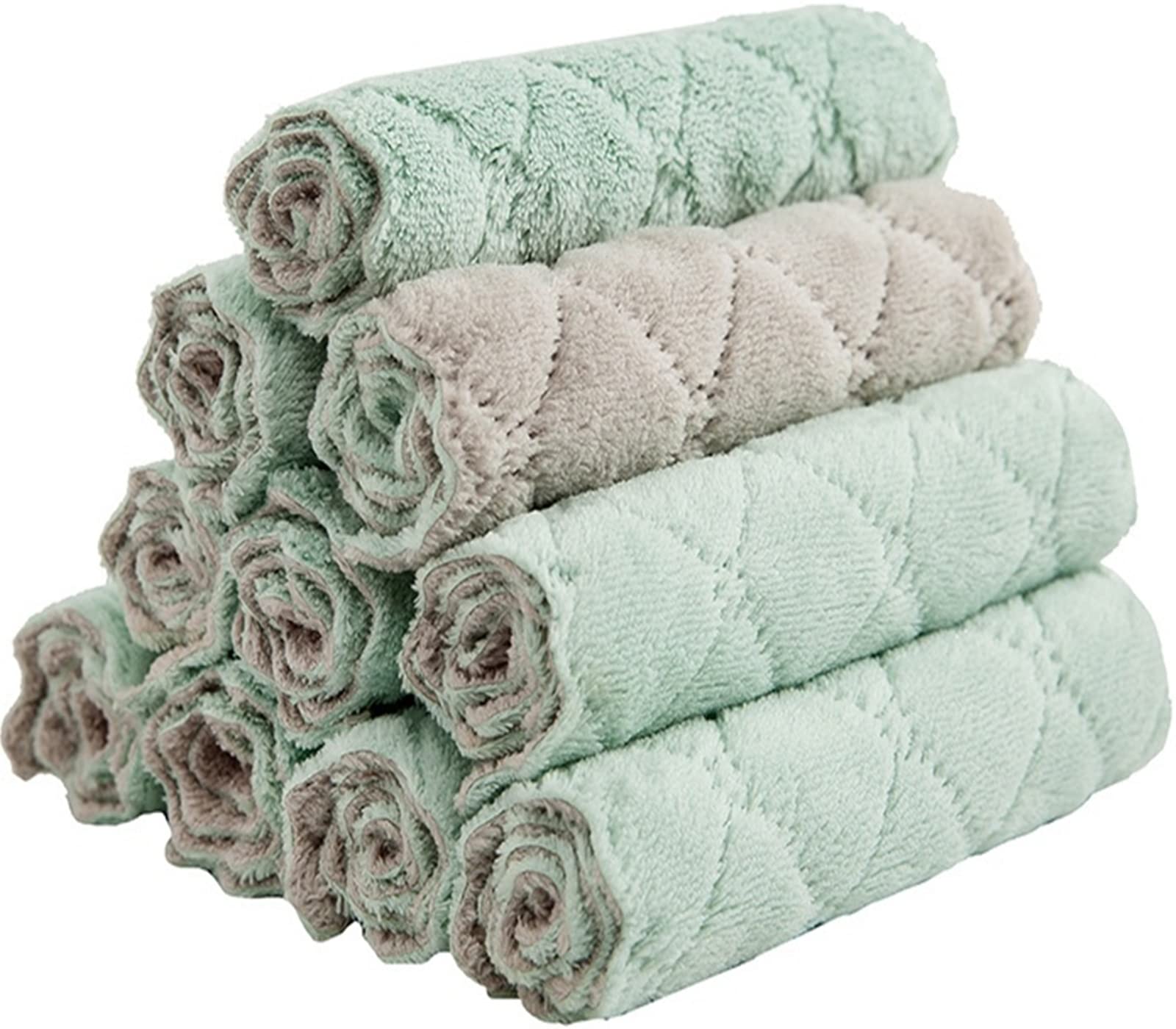 10 Pack Kitchen Cloth, Microfiber Dish Towels Washcloths, Super Absorbent Coral Velvet Dishtowels, Premium Cleaning Cloths,Non-S