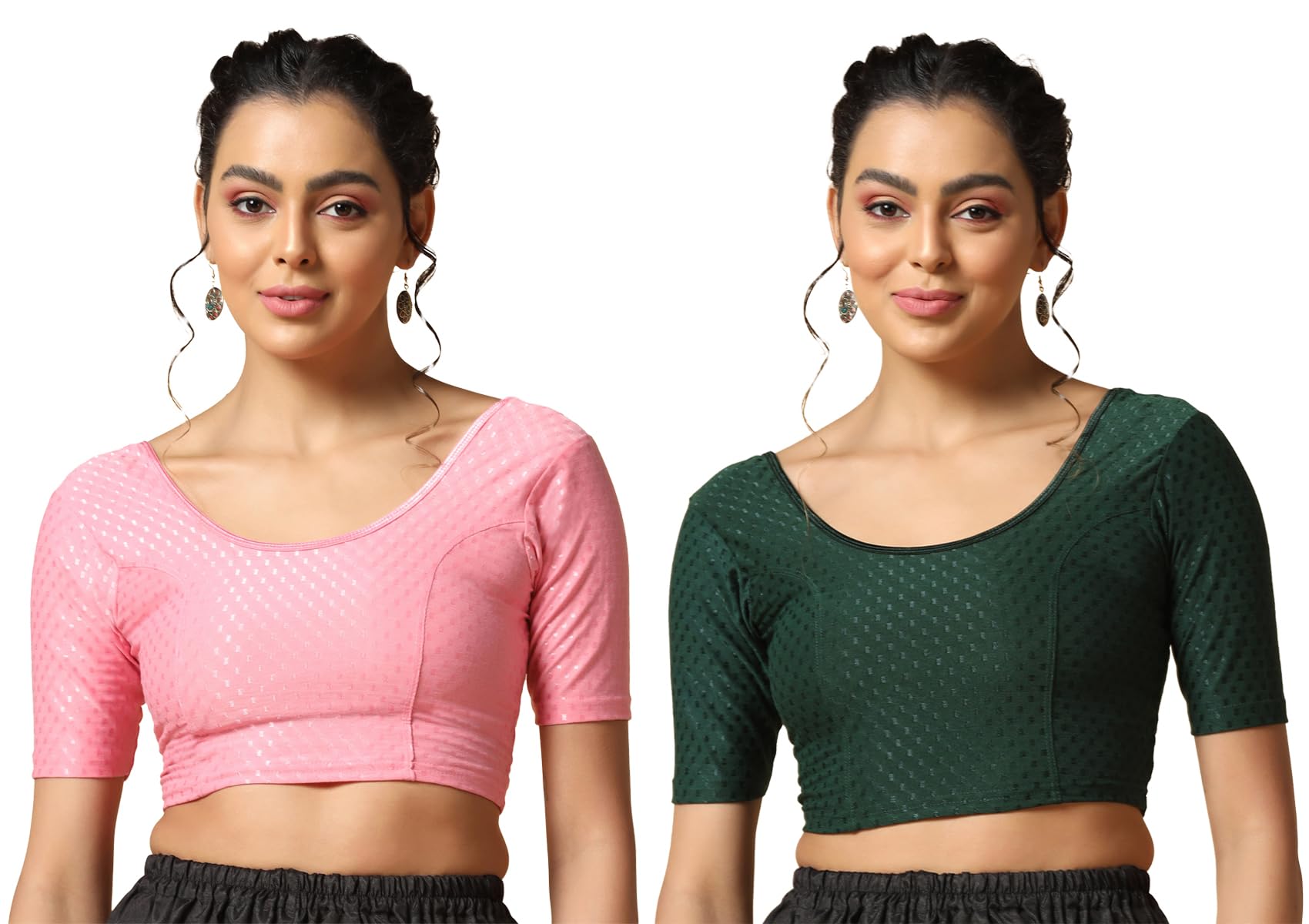 Toplot Cotton Blend Lycra Stretchable Readymade Blouses Pack Of 2 (Combo-5058-Bbp-Gre-32),Baby Pink-Green,32,B0CV59KBKM